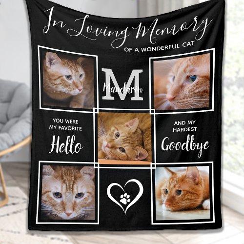 Loving Memory Personalized Cat Pet Photo Memorial Fleece Blanket
