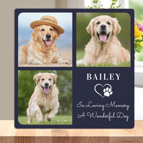 Loving Memory Pet Dog Memorial Photo Collage Blue Plaque