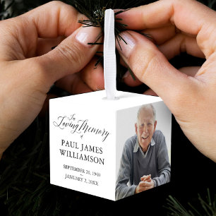 Loving Memory Photo Personalized Memorial Keepsake Cube Ornament