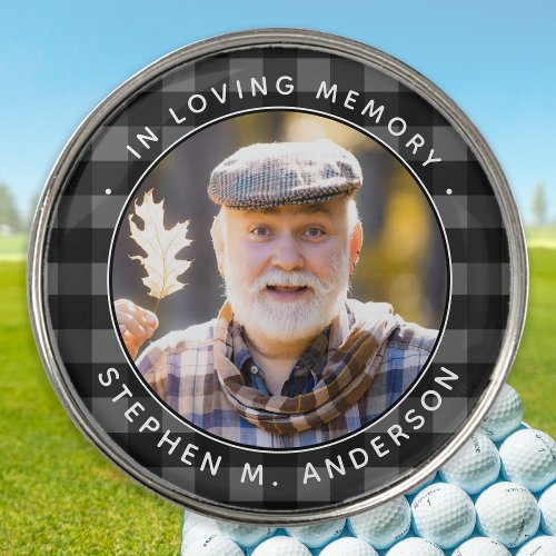 Loving Memory Plaid Custom Photo Golfer Memorial Golf Ball Marker