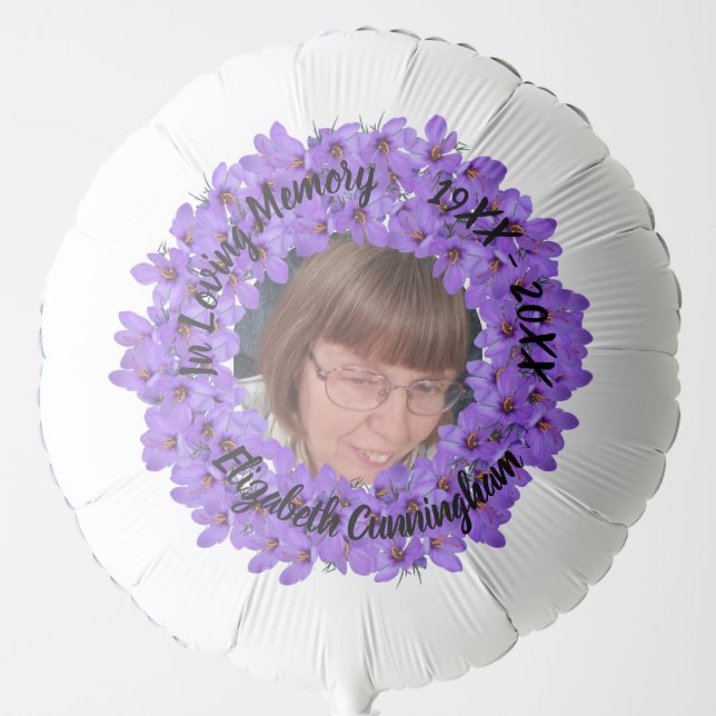 Loving Memory Purple Crocus Flowers Photo Name  Balloon (Front)