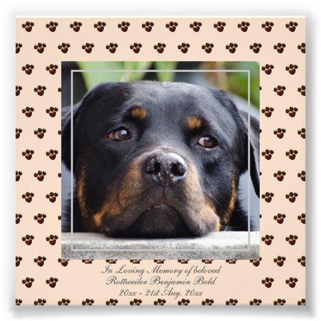 Loving Memory Rottweiler  PHOTO Named Keepsake Print (Front)