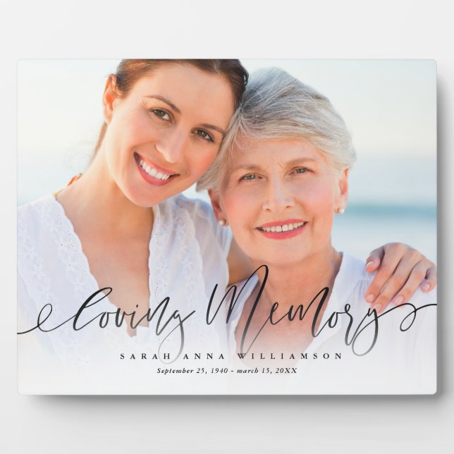 Loving Memory Script & Photo Memorial Keepsake Plaque (Front)