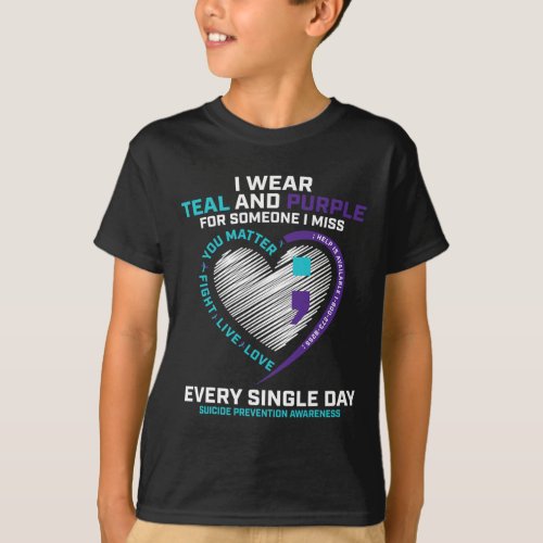 Loving Memory Semi Colon Suicide Prevention Awaren T_Shirt