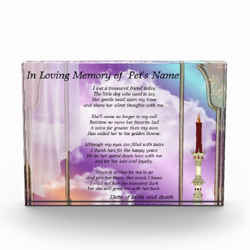 Loving Memory Window to Heaven Female Pet Memorial Acrylic Award