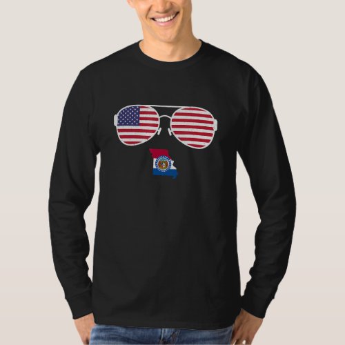 Loving Missouri Flag And Usa Flag Sunglasses Proud T_Shirt