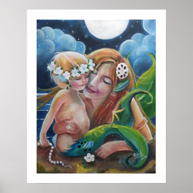 Loving Mom and Baby Mermaids Poster (Front)
