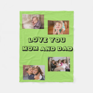 Loving Mom Dad 4 photos Sans Serif Font Fleece Blanket