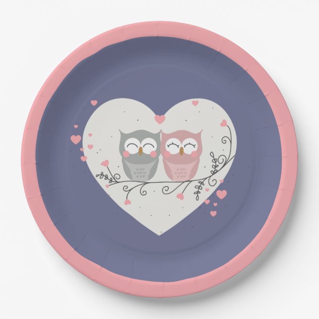 Loving Owls Valentines Paper Plates (Front)