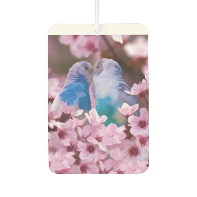Loving Parakeets and Pink Flowers Air Freshener (Front)