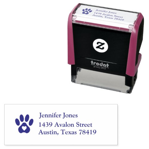 Loving Paw Print With Heart  Name and Address  Self_inking Stamp