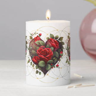 Loving Roses in a Heart Pillar Candle