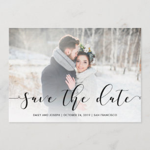Loving Script Black Save the Date with Photo