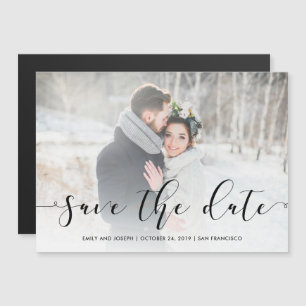 Loving Script Black Save the Date with Photo Magnetic Invitation