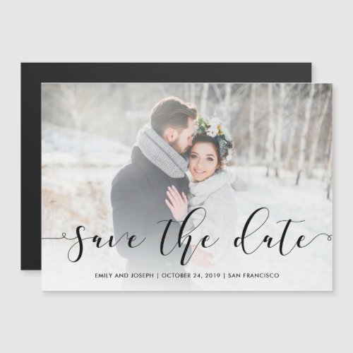 Loving Script  Black Save the Date with Photo Magnetic Invitation