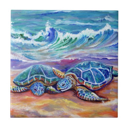 Loving Sea Turtles Hugging Ceramic Tile