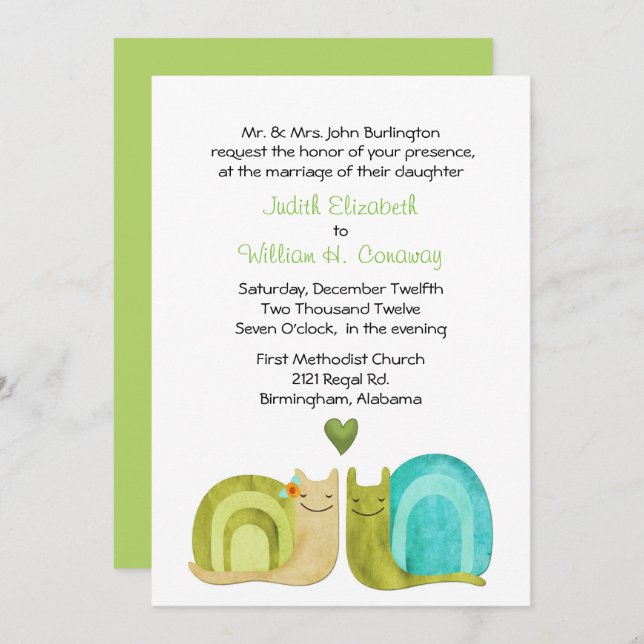 Loving Snails Wedding Invitation (Front/Back)