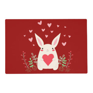 Loving Snuggly Kawaii Bunny Custom Placemat