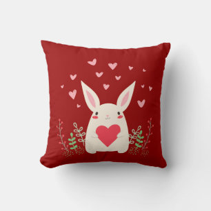 Loving Snuggly Kawaii Bunny Custom Throw Pillow