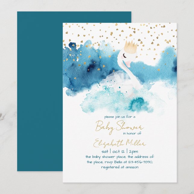 Loving Swan Gender Neutral Baby Shower Invitation (Front/Back)