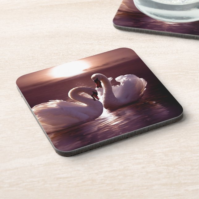 Loving Swans Forming a Heart Beverage Coaster (Left Side)