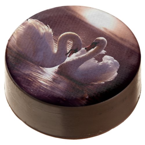 Loving Swans Forming a Heart Chocolate Dipped Oreo