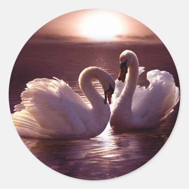 Loving Swans Forming a Heart Classic Round Sticker (Front)