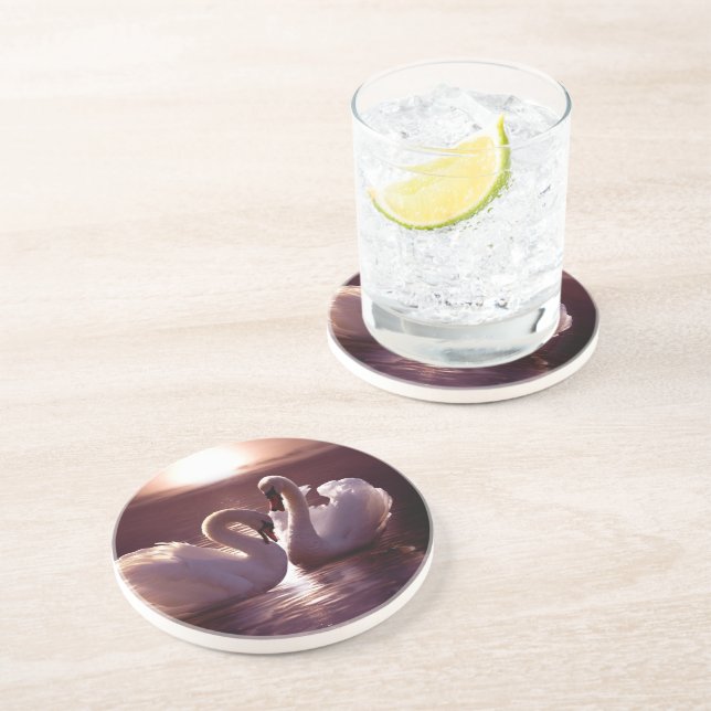 Loving Swans Forming a Heart Drink Coaster (Side)