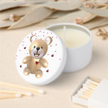 Loving Teddy Mini Candle Favors<br><div class="desc">Golden teddy with a red heart on a cute  heart shower.

Choice of white or black tin.</div>
