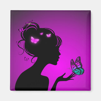 Loving The woman purple butterflies Magnet