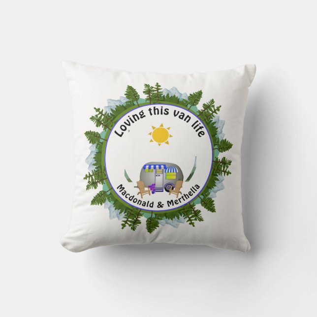 LOVING THIS VAN LIFE Custom CARAVAN Camping Throw Pillow (Front)