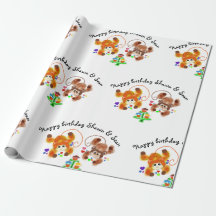 Loving twins monkeys birthday wrapping paper