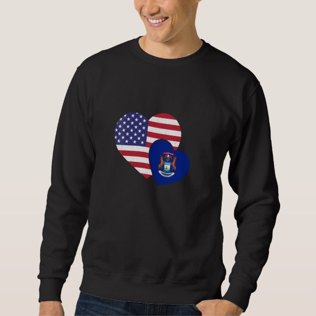 Loving Usa & Michigan Local Flag Heart Proud Ameri Sweatshirt (Front)