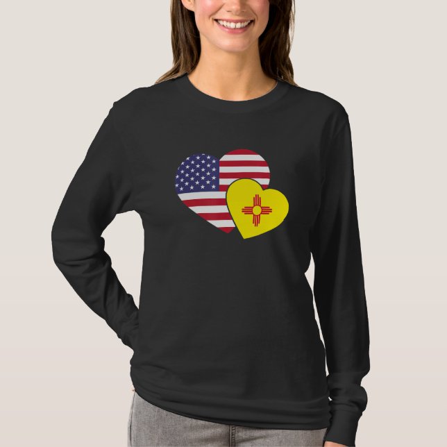 Loving Usa & New Mexico State Flag Heart Proud Ame T-Shirt (Front)