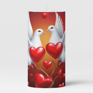 Loving White Doves Framed with Hearts Pillar Candle