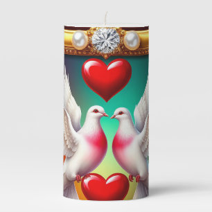 Loving White Doves Framed with Hearts Pillar Candle