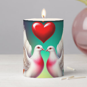 Loving White Doves Framed with Hearts Pillar Candle