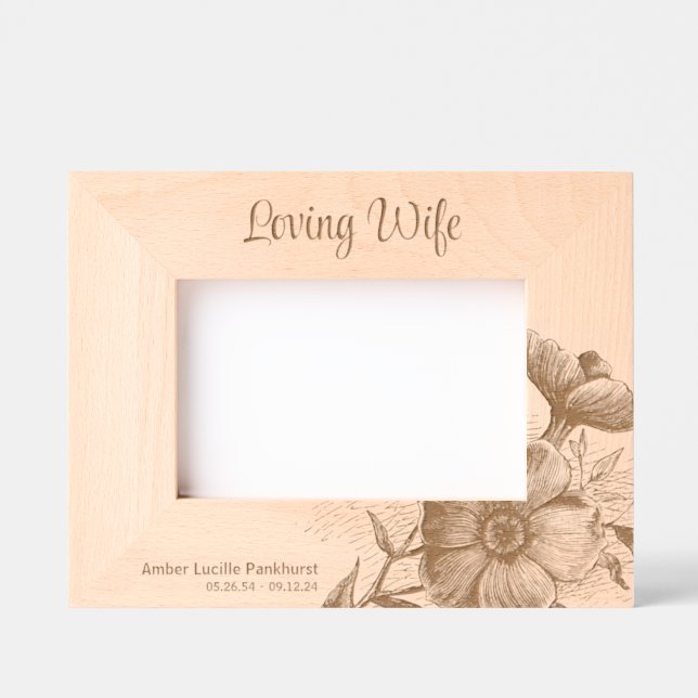 Loving Wife Floral Memorial Keepsake 4x6L Engraved Frames (Front)