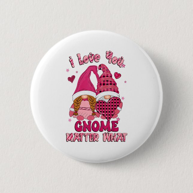 Loving You Gnome What Buffalo Plaid Valenti  Button (Front)