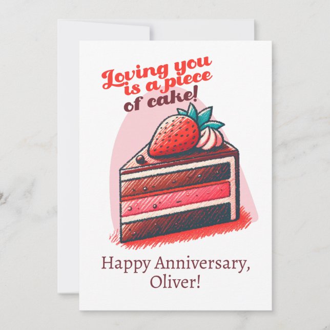 Loving You Is A Piece Of Cake Anniversary  Holiday Card (Front)