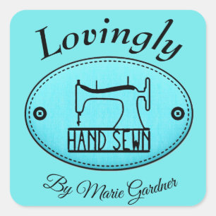 Lovingly Hand Sewn Handmade Crafts Custom Text Square Sticker