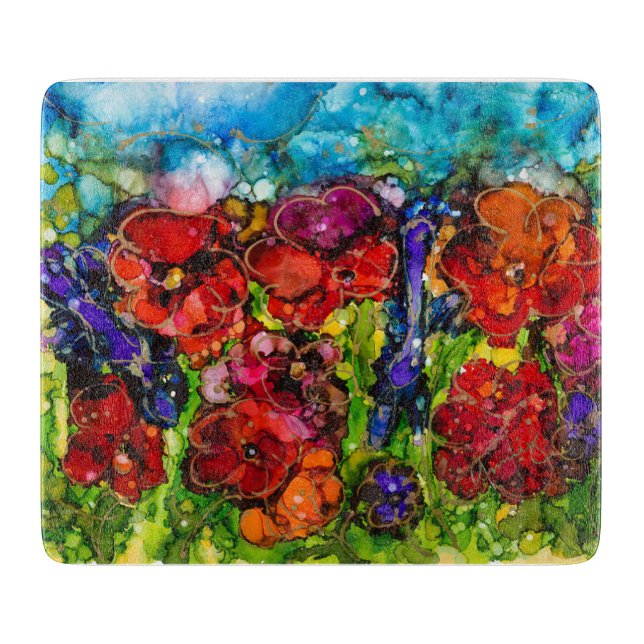 Lovitude Hot Mess Garden Glass Cutting Board (Front)