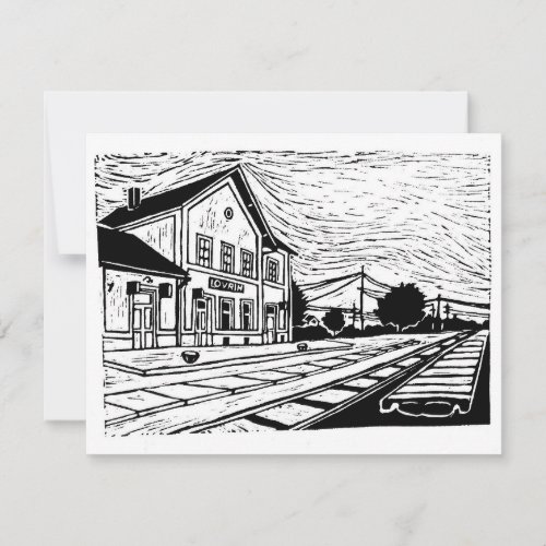 Lovrin Station Linocut RSVP Card