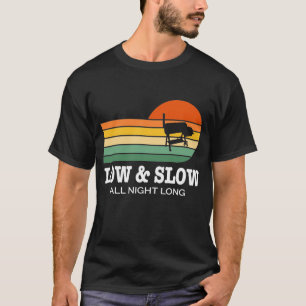 Low and Slow BBQ Barrel Smoker Retro Sunset Design T-Shirt