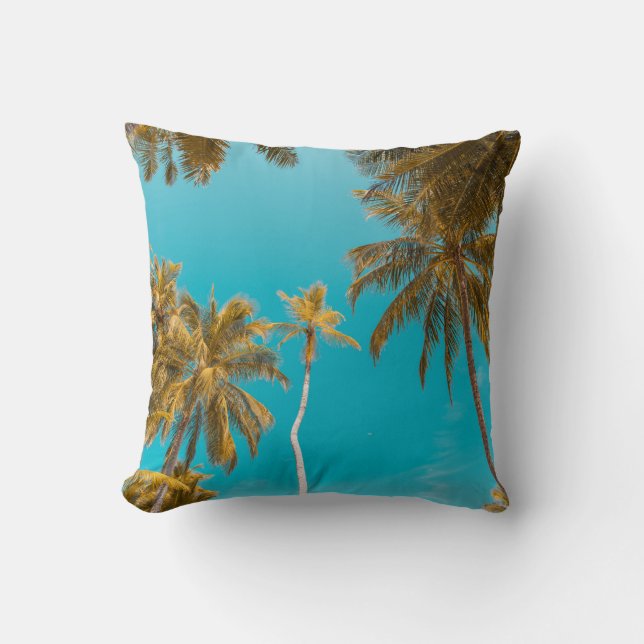 Low-angle photo of coconut trees throw pillow (Front)