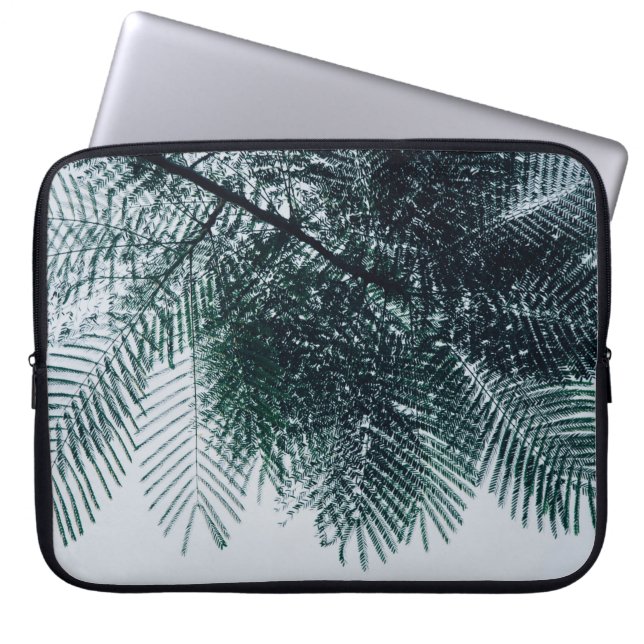 Low-angle photo of green tree laptop sleeve (Front)