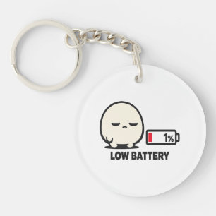 Low Battery 1% - Cute Tired Character Minimalist A Keychain