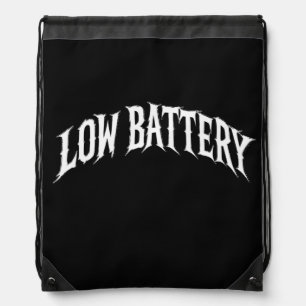 LOW BATTERY Distorted Gothic Text Design Drawstring Bag