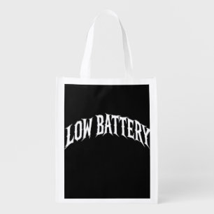 LOW BATTERY Distorted Gothic Text Design Grocery Bag