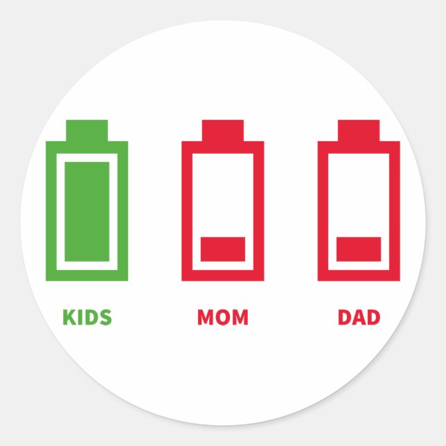 Low Battery Funny Kids Mom Dad Energy Classic Round Sticker (Front)